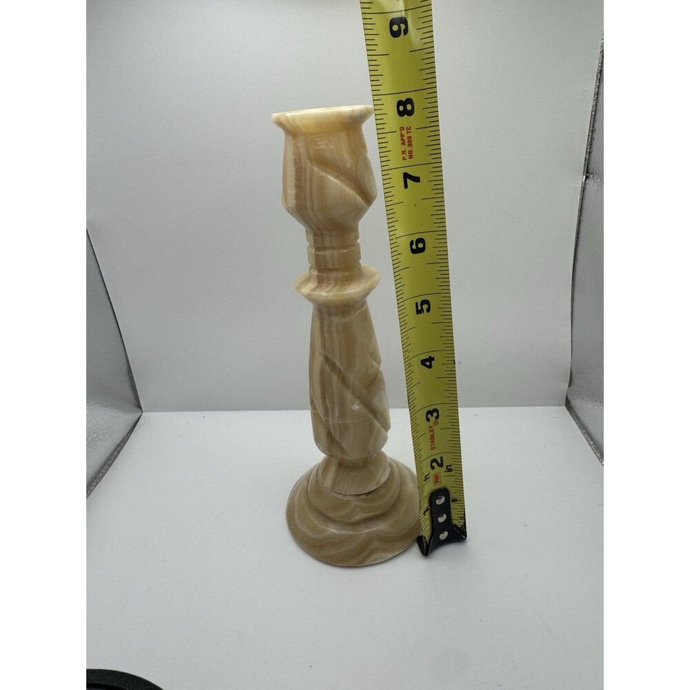 One Marble Stone Candlestick Holder Beige 8" Tall